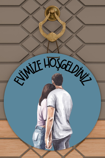 Dormot 1Ornament modern pentru ușă, fundal albastru, cuplu îmbrățișat, orname...