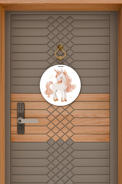 Dormot Μοντέρνα ψηφιακή εκτύπωση Καφέ Λευκό Μονόκερος Παιδικό Στολίδι Πόρτας