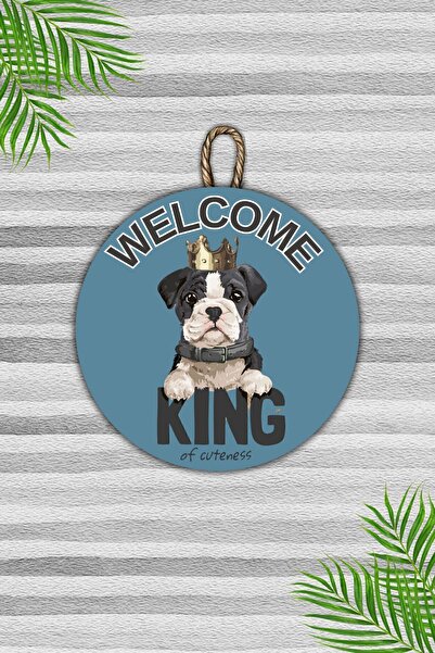 Dormot Ornament modern pentru ușă din lemn - Fundal albastru Welcome King Bul...