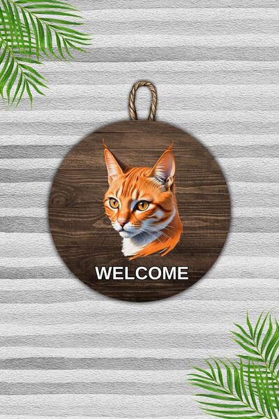 Dormot Ornament modern pentru ușă din lemn - pisică din lemn, ornament pentru ușă de perete cu model de pisică - ornament pentru ușă în aer liber