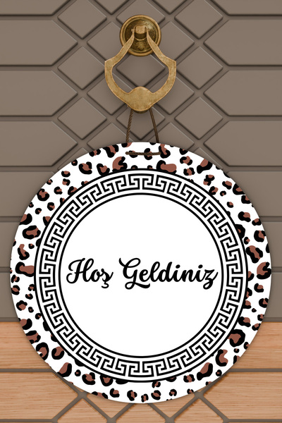 Dormot Сучасна дерев'яна цифрова друкована прикраса для дверей - білий леопардовий візерунок, прикраса для зовнішніх дверей