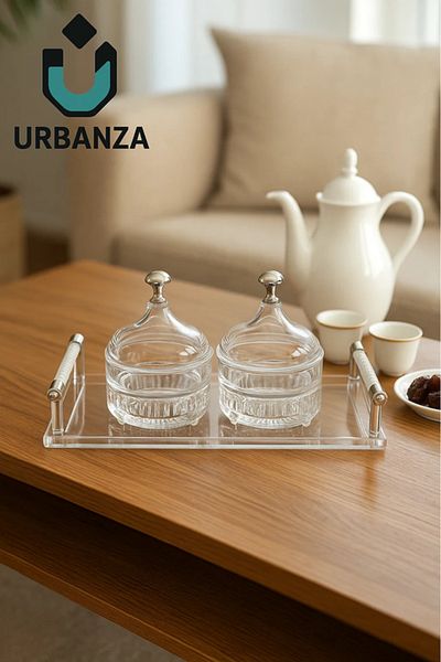 Urbanza 2-Piece Glass Serving Jar Set with Tray – Elegant Dry Fruit & Snack Server