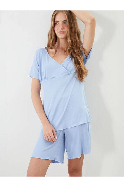 LC Waikiki Rmz Gi̇yi̇m Farkiyla V Planting Textured Maternity Pajama Set