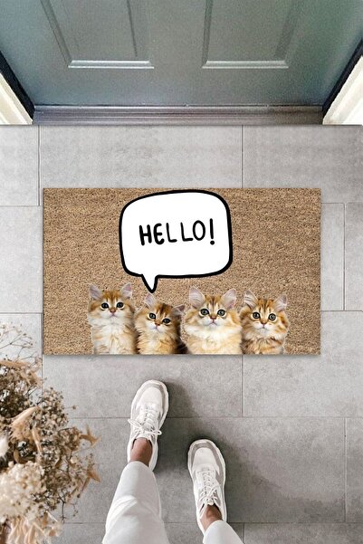 Dormot ممسحة أرجل بطباعة رقمية حديثة تحمل عنوان Hello Cat
