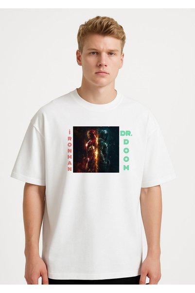 lovver Lewibafashion Marvel Dr.Doom Ironman Designed Oversize White T-Shirt