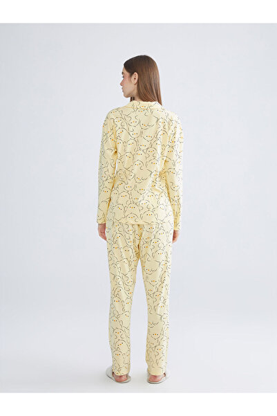 LC Waikiki Sari Gömlek Yaka Baskılı Kadın Pijama Takımı