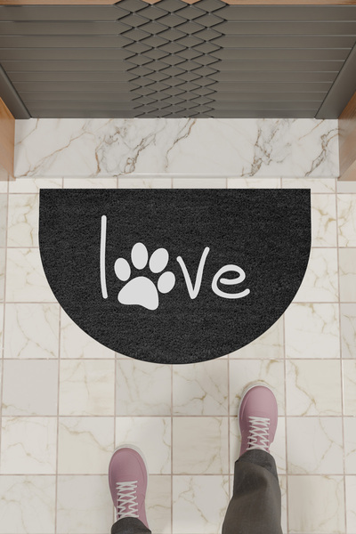 Dormot Modern Digital Mat Black Paw Love Mat - Front Door Mat