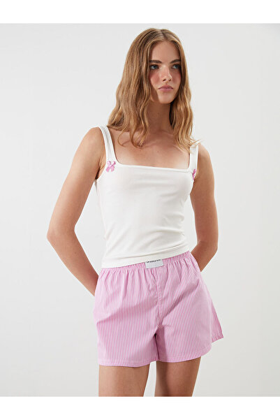 LC Waikiki Pink Square Collar Striped Women's Shorts Pajamas Set