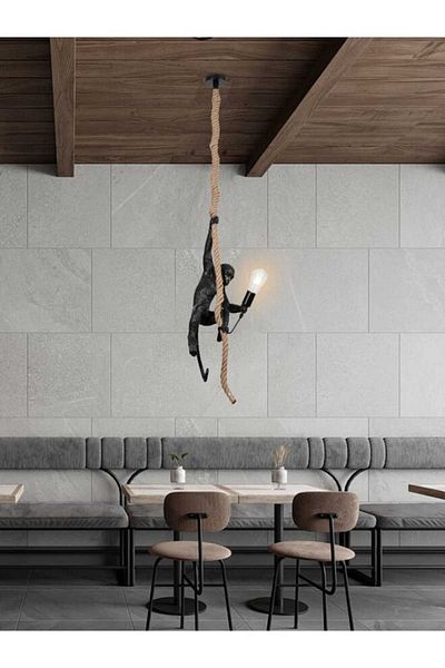 best power Rustic Rope Monkey Shape Chandelier – Model 9011 | E27 Bulbs | 180cm Cord (Bulbs Not Included)