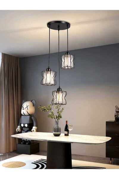 best power Elegant 3 Lamps Glass Chandelier 2243-3 with Metal Frame –E27 Socket 80cm Cable– (Bulb Not Included)