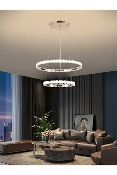 best power Modern LED Chandelier 6132 - 2 Rings (40cm & 60cm), 3 Lighting Modes, 60W Power, 90cm Length