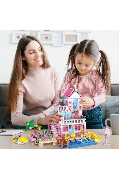 erorex Pink Girls Seaside Beach Villa Friends Building Set Friends Construction Educational Toy Kids Age 6