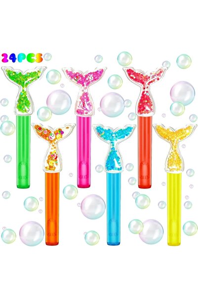erorex Party Bubbles 24Pcs Mermaid Mini Bubbles Party Favors Glitter Mermaid Tail Bubble Wands Cute