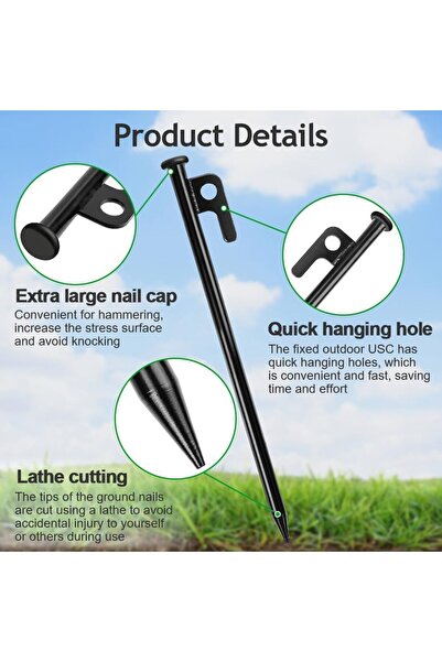 erorex Tent Stakes 6 Pack Heavy Duty Metal Tent Pegs Hook Hole Design 30Cm Forged Steel Unbreakable Tent