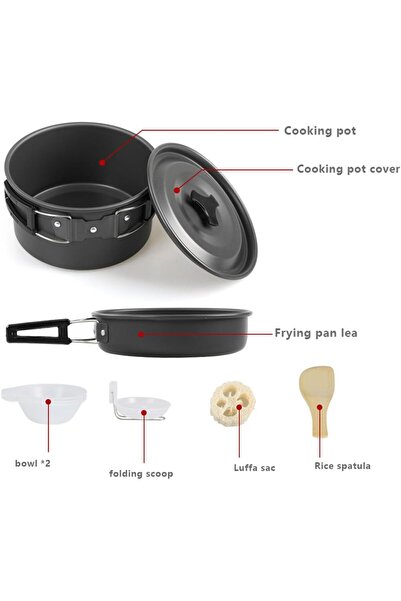 erorex Camping Cookware Mess Kit Backpacking Gear Set 7 Non Stick Cooking Equipment Lightweight Stackable