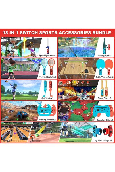 erorex مجموعة ملحقات الألعاب الرياضية لجهاز سويتش، مجموعة حفلات عائلية، 18 قطعة، مجموعة ملحقات الألعاب لجهاز نينتندو