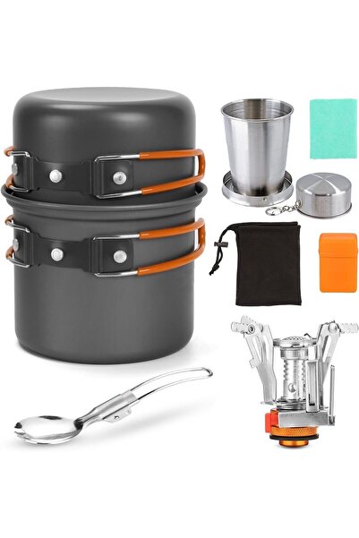 erorex 7 Piece Camping Cookware Set Gas Stove Lightweight Backpacking Cook Kit Foldable Pots & Collapsible