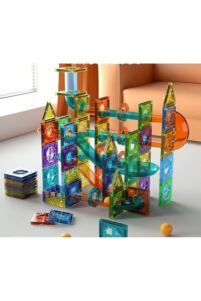 erorex Magnetic Tiles Marble Run Race Track 105 Pieces Magnet Building Block Learning Construction Toys