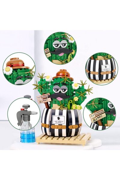 erorex مجموعة مكعبات بناء صغيرة من الصبار المنتفخ بونساي لتزيين المنزل وباقة من الزهور الاصطناعية