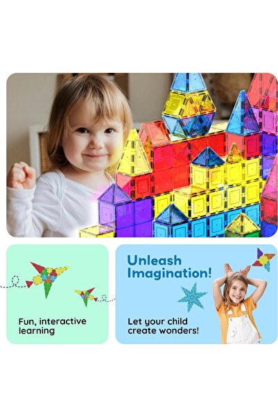 erorex 100 Piece Set 100Pcs Magnet Building Tiles Clear Magnetic 3D Blocks Construction Playboards