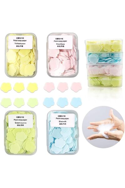 erorex 4 Boxes Portable Mini Soap Sheets Disposable Soap Paper Sheets Storage Box Hand Washing Bath