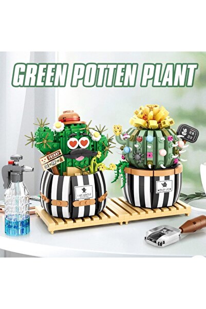 erorex مجموعة مكعبات بناء صغيرة من الصبار المنتفخ بونساي لتزيين المنزل وباقة من الزهور الاصطناعية