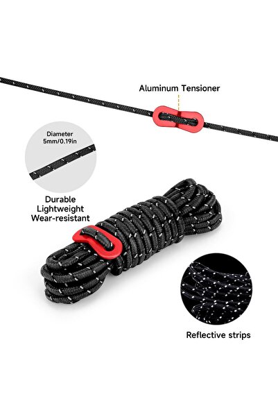 erorex 4Mm Outdoor Guy Lines Reflective Tent Cords Lightweight Camping Rope Aluminum Guylines Adjuster