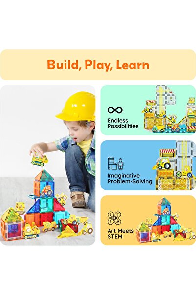erorex 8Pc Magnet Building Tile Blocks Addon 8 Magnetized Action Figures Construction Vehicle Zoo Animal
