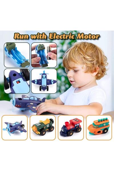 erorex Take Apart Toy Vehicle Playset Kids Assembly Build Set W/Screwdriver Electronic Motor Car Boat
