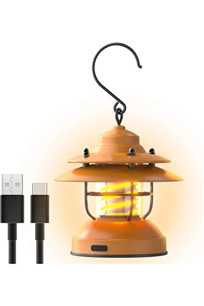 erorex Mini LED Camping Lantern Rechargeable Retro Warm Camp Light Battery Powered Metal Vintage Hanging