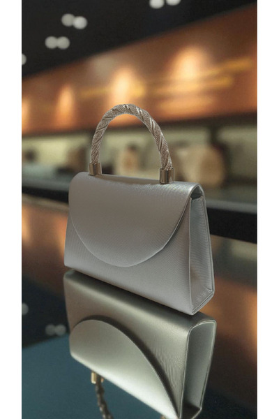 Butik Beyabags Matte Silver Fabric Night Bag with Handle