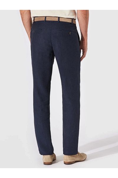 Hiltl Chino Navy Blue Pure Linen Regular Fit Trousers