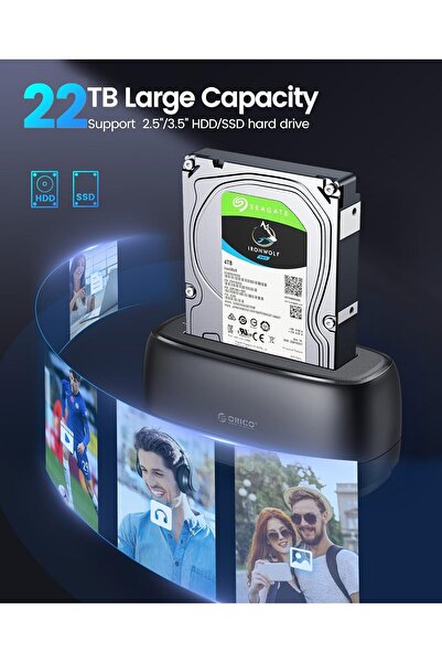 Orico Hard Drive Docking Station USB-C for 2.5/3.5" SSD/HDD (Up to 20TB, UASP, Type-C/Type-A cable)