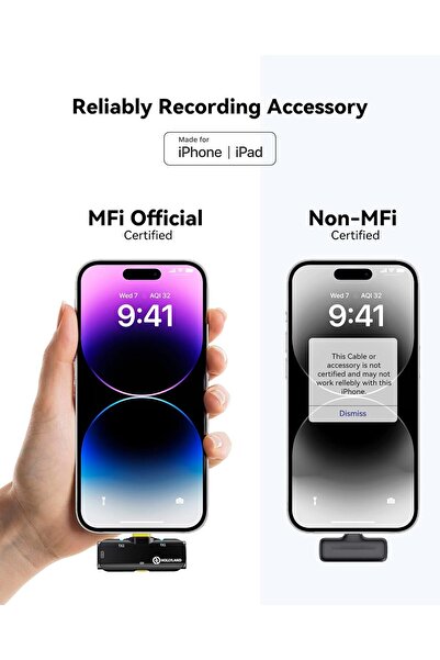 HollyLand Lark C1 Wireless Lavalier Microphone (Lightning) — MFi Certified, Noise Cancelling