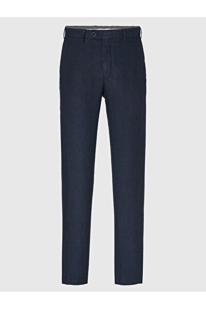 Hiltl Chino Navy Blue Pure Linen Regular Fit Trousers