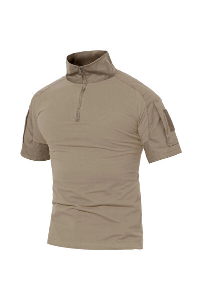 OEM Tactical camouflage 1/4 zip breathable stand-up collar t-shirt, khaki XL