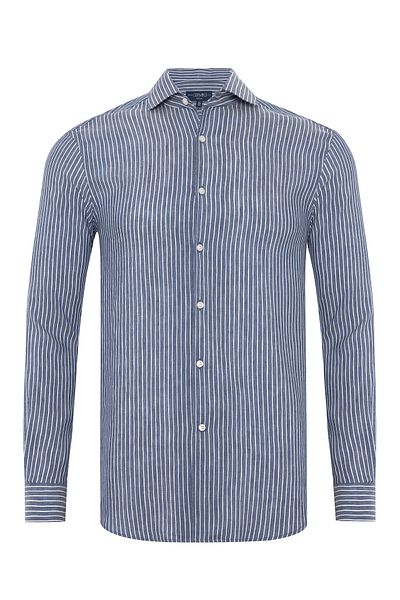 Germirli White Striped Collar Linen Lyocell Shirt