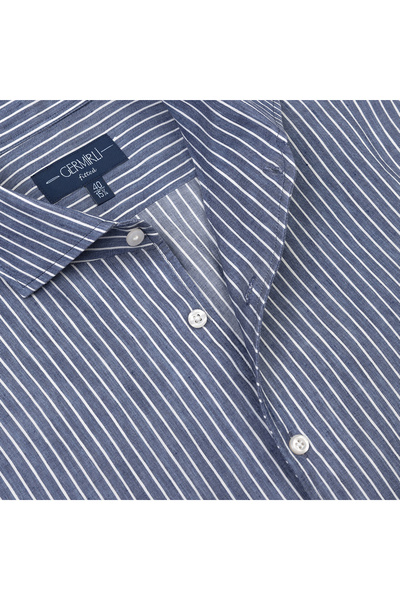 Germirli White Striped Collar Linen Lyocell Shirt