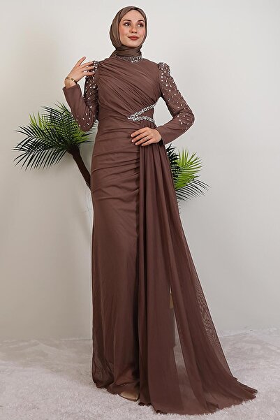 GİYZAMİLA Gülşen Tesettür Abiye Vizon