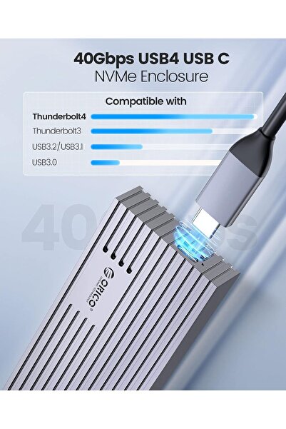Orico NVMe SSD Enclosure 40Gbps M.2 to USB-C Adapter for NVMe M-Key 4TB 2280 (Grey)