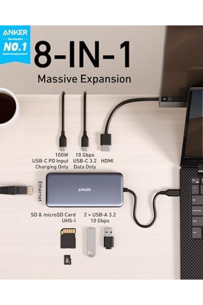 Anker موزع USB-C، موزع USB-C 555 (8 في 1)