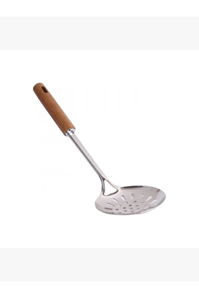 rexa ملعقة مغرفة ذات ثقب دائري ومقبض خشبي، 36 سم
