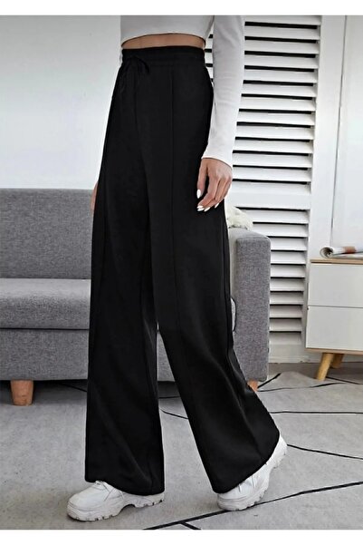 Eşofmania Női bő szárú, csíkos fekete-szürke melegítőnadrág