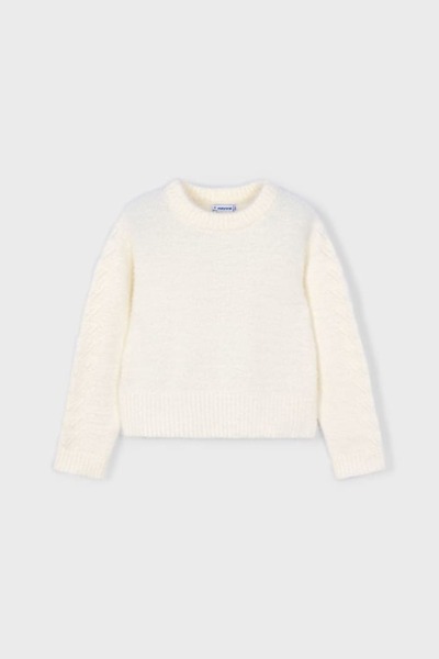 MAYORAL Pulover tricotat cu textura moale cu mâneci cu modele pentru fete - Ecru