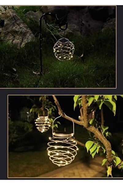 BLUE CORAL Hanging Solar Lantern Warm White LED Hanging Spiral Light IP44 Waterproof Iron Wrought La