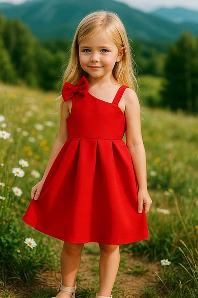 aynuraa Red Girl Dress with Bow
