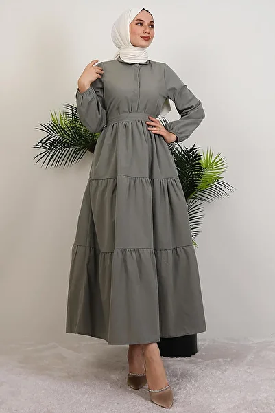 GİYZAMİLA Standard Collar Buttoned Dress Gray