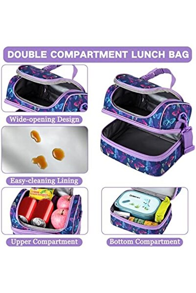 VASCHY Lunch Box Bag Kids, Insulated Two Compartments Cooler Bags for Boys Girls w Shoulder Strap fo