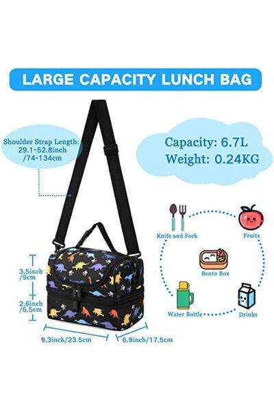 VASCHY Lunch Box Bag Kids, Insulated Two Compartments Cooler Bags for Boys Girls w Shoulder Strap fo