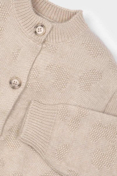 MAYORAL Girl's Balloon Sleeve Jacquard Patterned Knitwear Cardigan - Beige